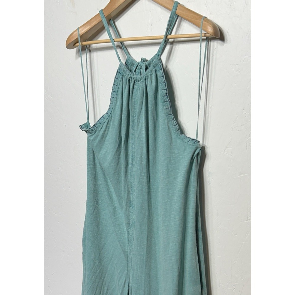 Free People Soft Textured Cotton Overalls Sea Glass Green Blue Stitches Size M